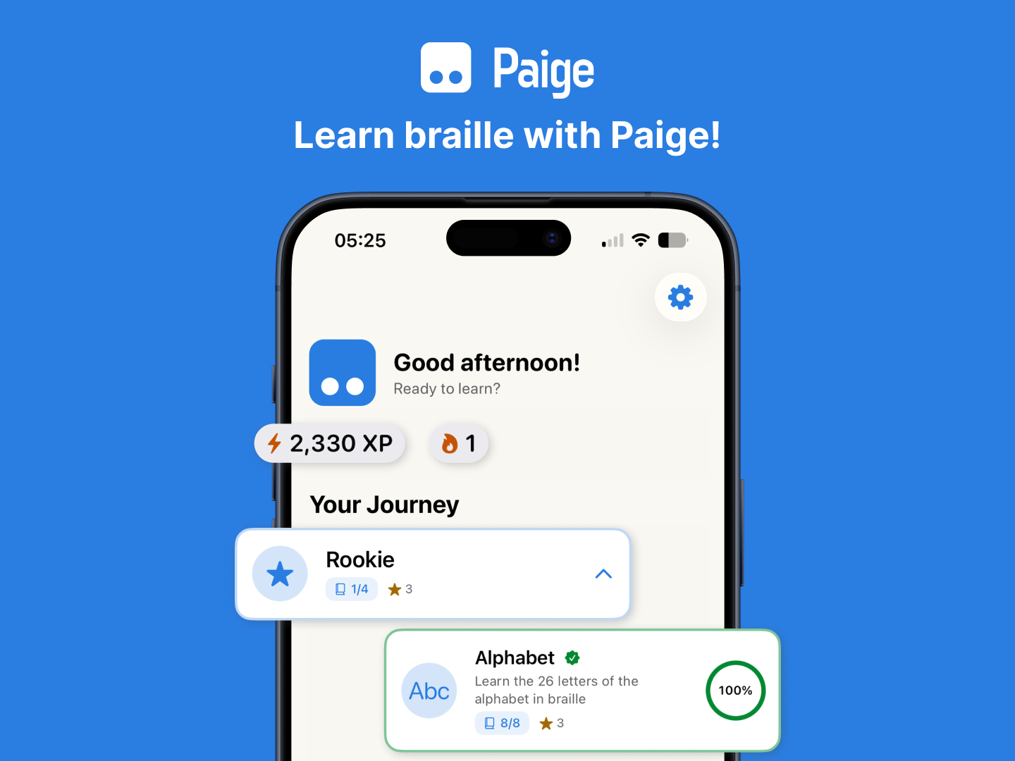Paige app home screen
