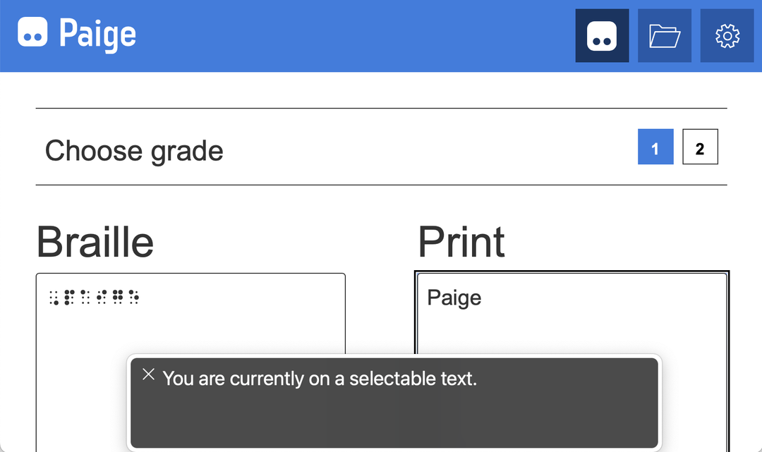 Screenshot of the Paige Connect web app open with the print output window selected.